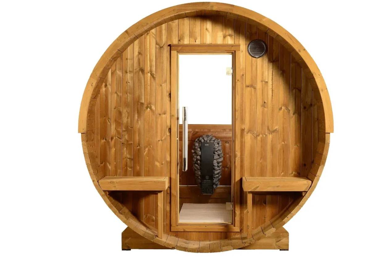 Almost Heaven Evander 6-Person Half-Moon Canopy Barrel Sauna (Heritage Collection)