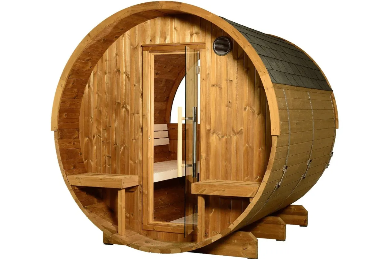 Almost Heaven Evander 6-Person Half-Moon Canopy Barrel Sauna (Heritage Collection)