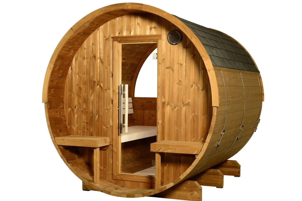 Almost Heaven Evander 6-Person Half-Moon Canopy Barrel Sauna (Heritage Collection)