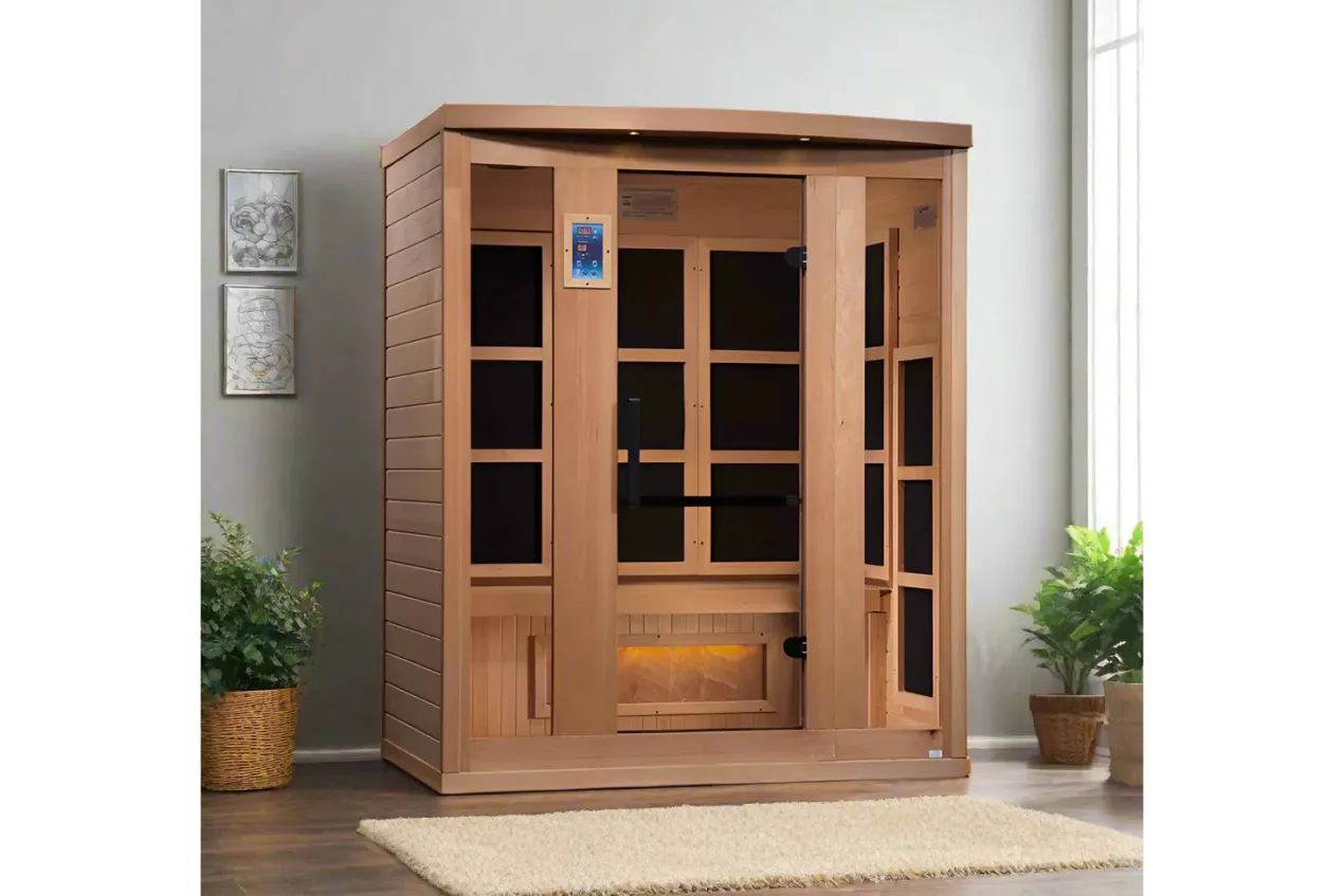 Golden Designs "Hotel" 3-Person Near-Zero EMF FAR Infrared Sauna w/ Himalayan Salt Bar