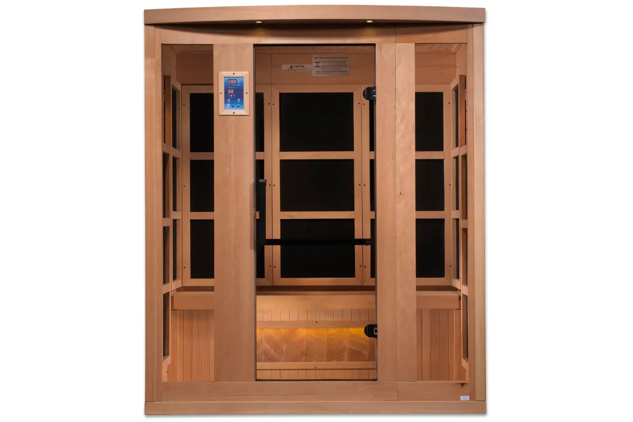 Golden Designs "Hotel" 3-Person Near-Zero EMF FAR Infrared Sauna w/ Himalayan Salt Bar
