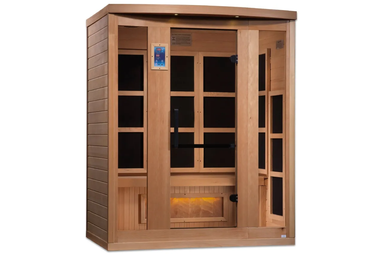 Golden Designs "Hotel" 3-Person Near-Zero EMF FAR Infrared Sauna w/ Himalayan Salt Bar