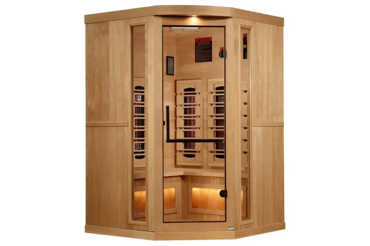 Golden Designs 2-3 Person 8000 Reserve Series Corner Infrared Sauna (w/ Himalayan Salt Bar)
