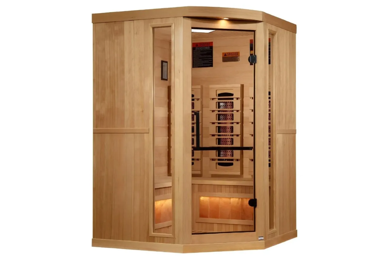 Golden Designs 2-3 Person 8000 Reserve Series Corner Infrared Sauna (w/ Himalayan Salt Bar)