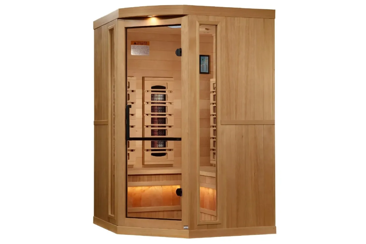 Golden Designs 2-3 Person 8000 Reserve Series Corner Infrared Sauna (w/ Himalayan Salt Bar)