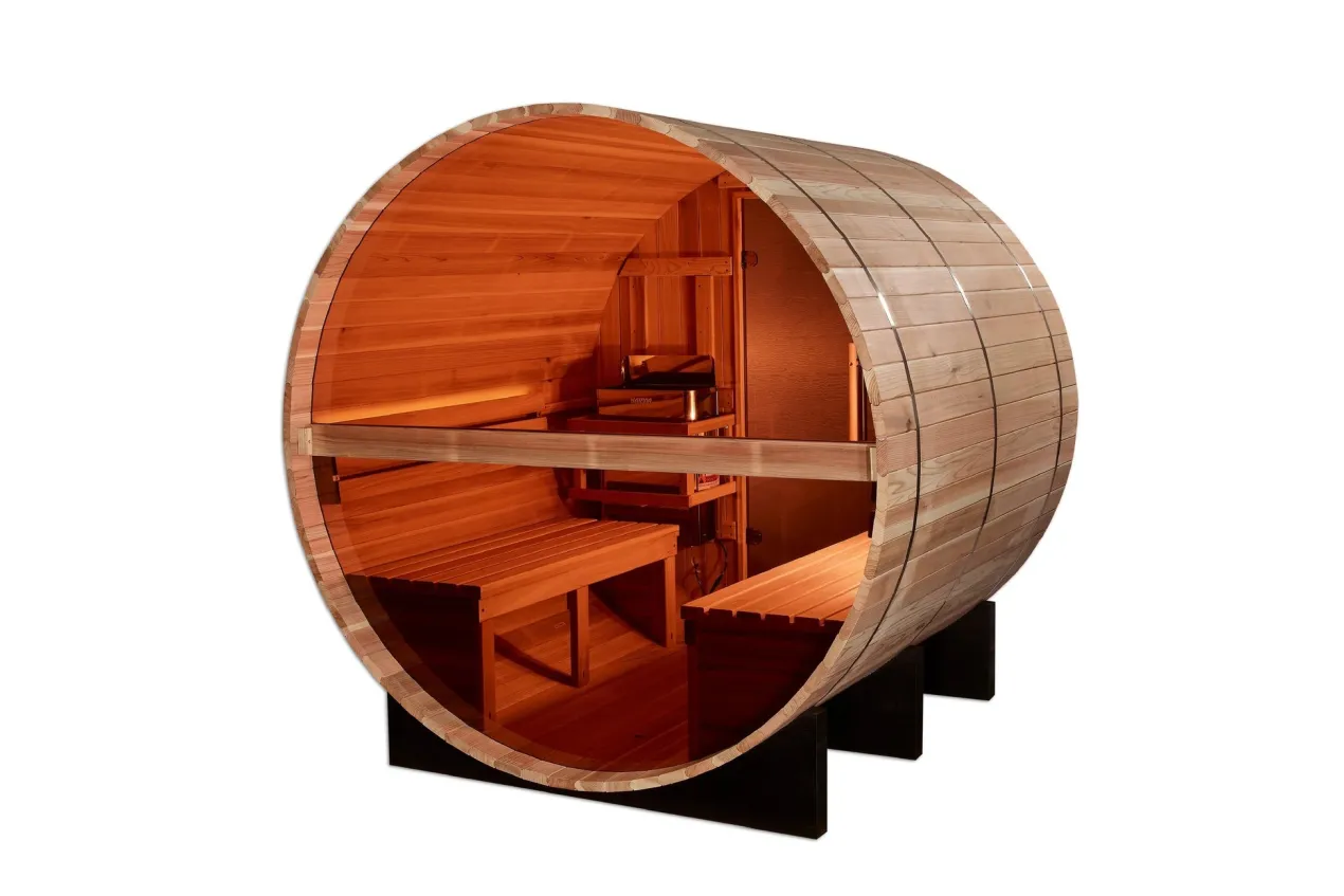 Golden Designs "Zurich" 4-Person Barrel Traditional Sauna (w/ Bronze Privacy View)