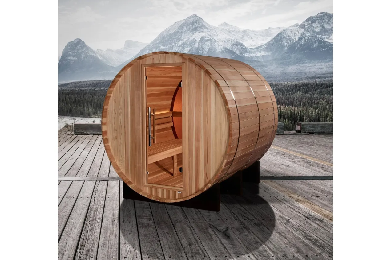 Golden Designs "Zurich" 4-Person Barrel Traditional Sauna (w/ Bronze Privacy View)