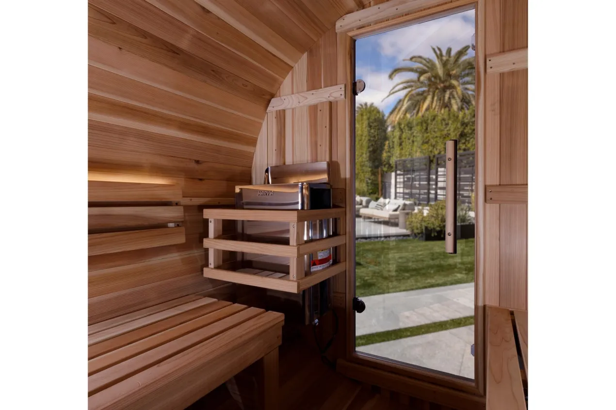 Golden Designs "Zurich" 4-Person Barrel Traditional Sauna (w/ Bronze Privacy View)