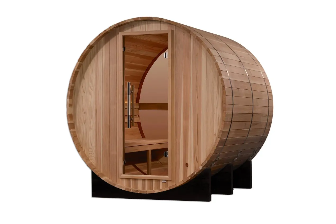 Golden Designs "Zurich" 4-Person Barrel Traditional Sauna (w/ Bronze Privacy View)