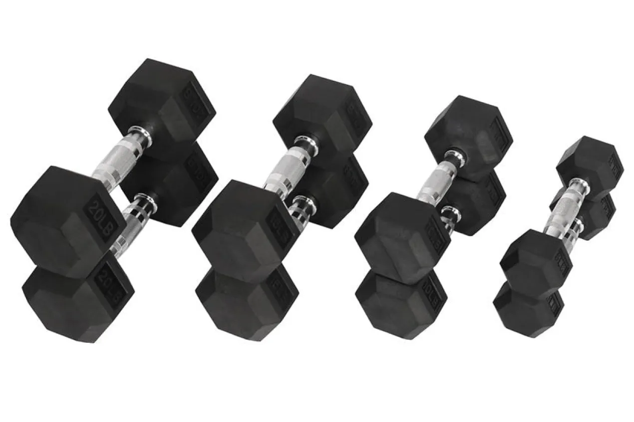 Warrior Rubber Hex Dumbbell Set 5-50lb w/ Rack (🧨JULY 4th SALE)